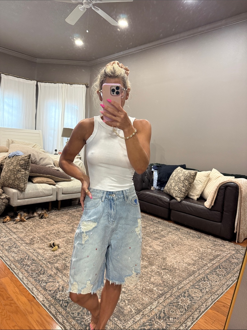 Aelfric Eden Light Blue Distressed Long Jean Shorts